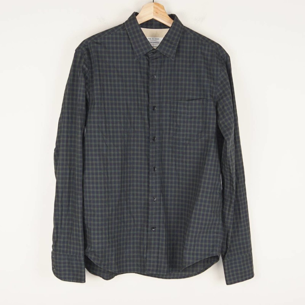 Rag and Bone Tailored Workwear Green Plaid Long Sleeve Button Shirt Mens Sz L
